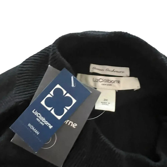 NWT Liz Claiborne Women’s‎ 3X Black Cotton Cashmere Mock Neck Sweater - Picture 4 of 6